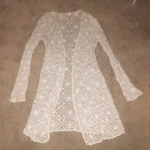 White Crochet Long Cardigan